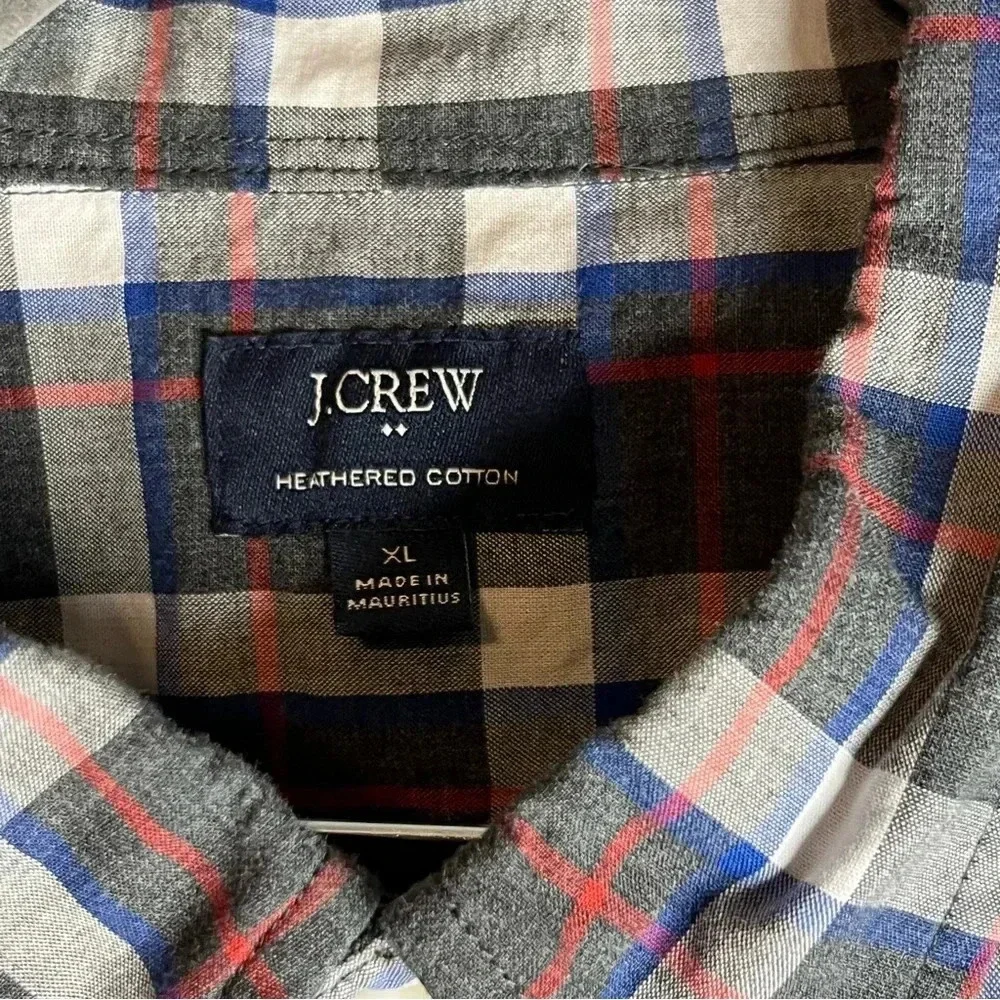 J Crew Men’s Heathered Cotton Plaid Button Down Shirt Size XL Gray Blue Red GUC